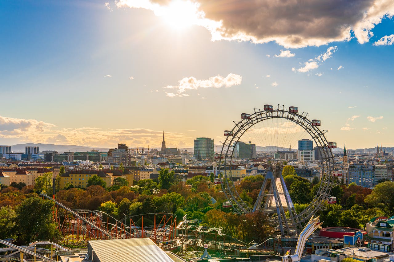 Crafting Captivating Headlines: Your awesome post title goes here Stunning view of Vienna featuring the Giant Ferris Wheel and city skyline in sunlight.